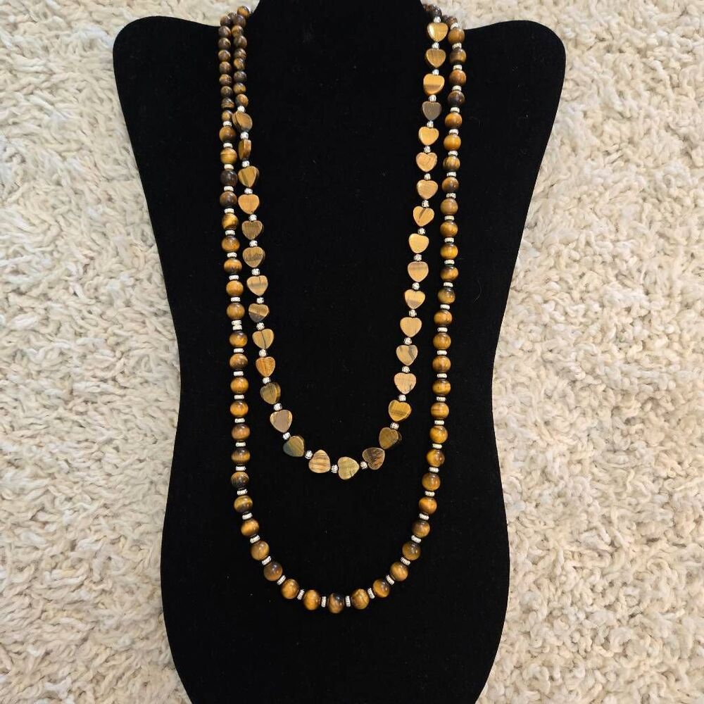 NEW Two Strand Tigers Eye Bead and Silver Necklace Artisan Made